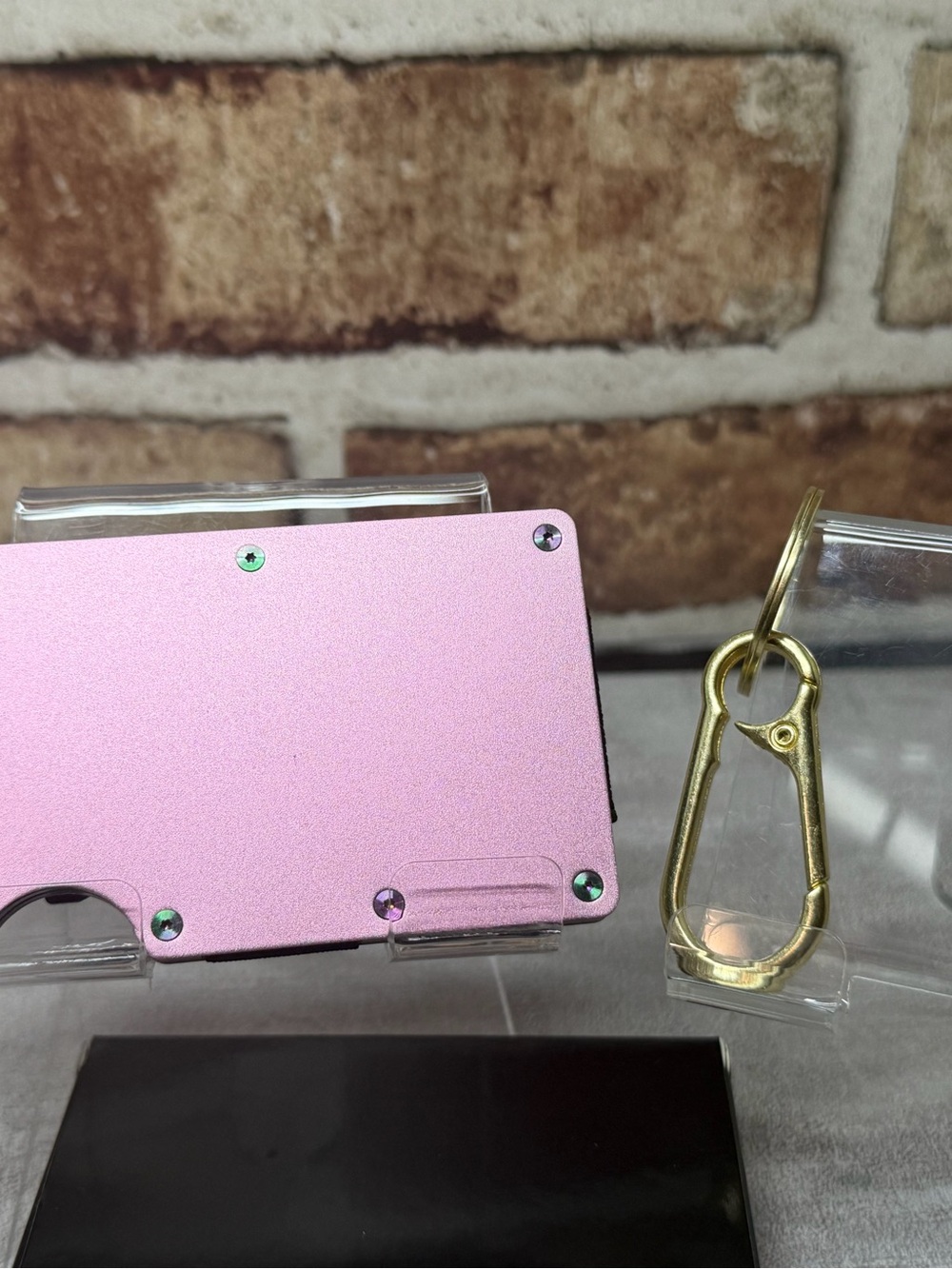 MINIMALIST WALLET | PINK w/RIDGE IRIDESCENT PVD SCREWS + KEYCHAIN